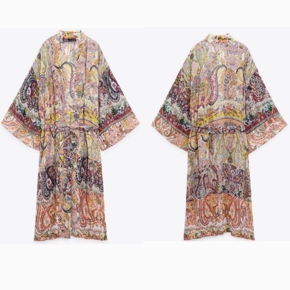 New With Tag Zara Long Pasley-Style Printed Belted Kimono Blogger Fav NWT Medium - Picture 6 of 12